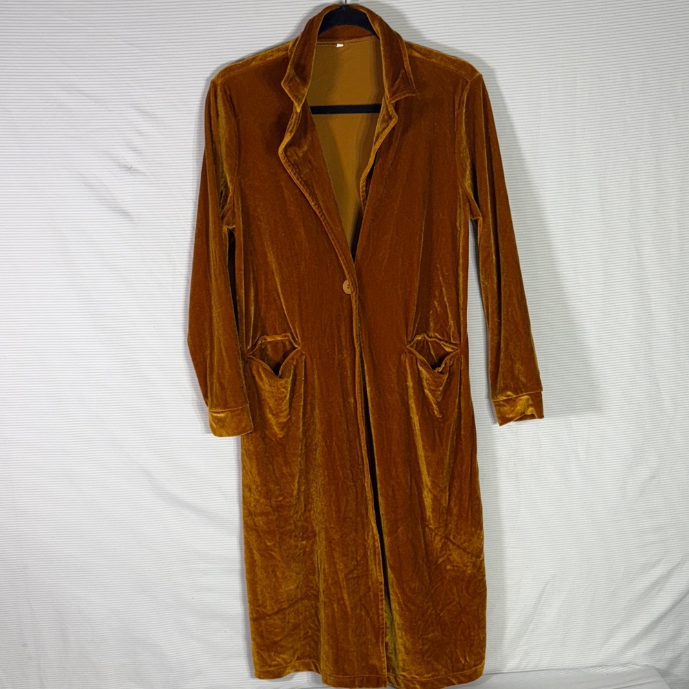 Women’s Duster Coat Velvet Cardigan Open Front Velour Long Jacket- Size S